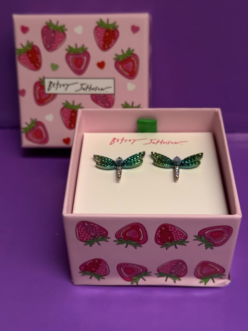 Betsey Johnson Dragonfly Stud Earrings Garden Glam Collection New in Box NWT